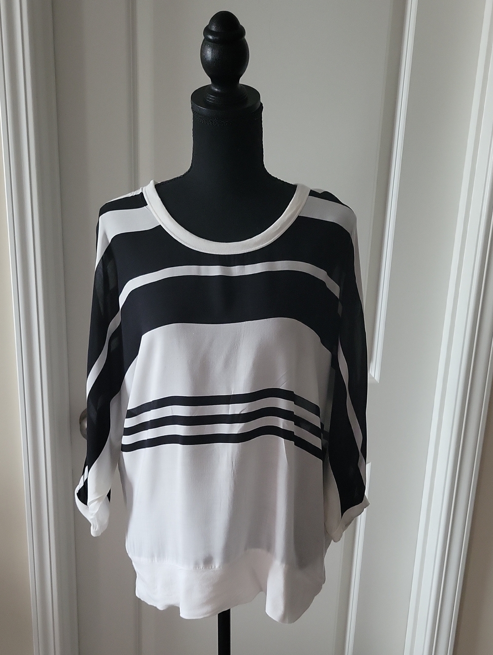 James Perse Black and White Striped Blouse